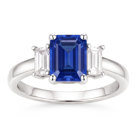 Smaragd 3 Stein Blauer Saphir Ehering 2,50 Karat Goldschmuck