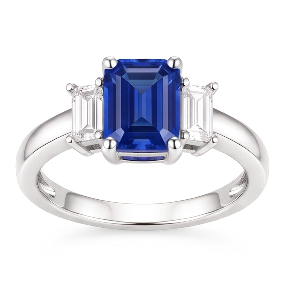 Smaragd 3 Stein Blauer Saphir Ehering 2,50 Karat Goldschmuck