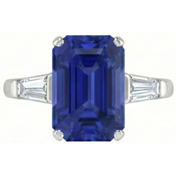 Smaragd 3 Steine Ring Srilankan Saphir 4,50 Karat Konische Baguettes
