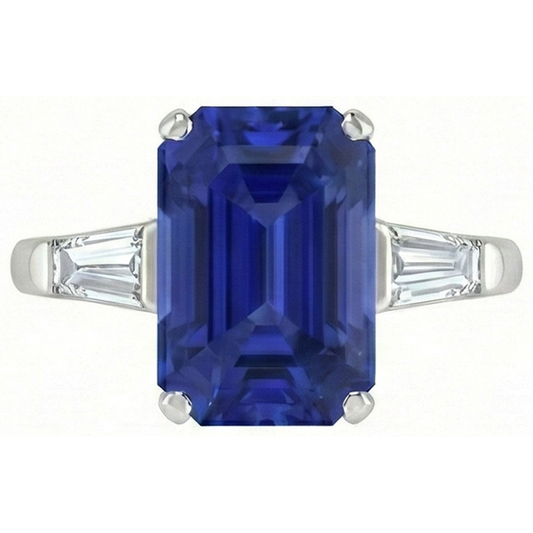 Smaragd 3 Steine Ring Srilankan Saphir 4,50 Karat Konische Baguettes