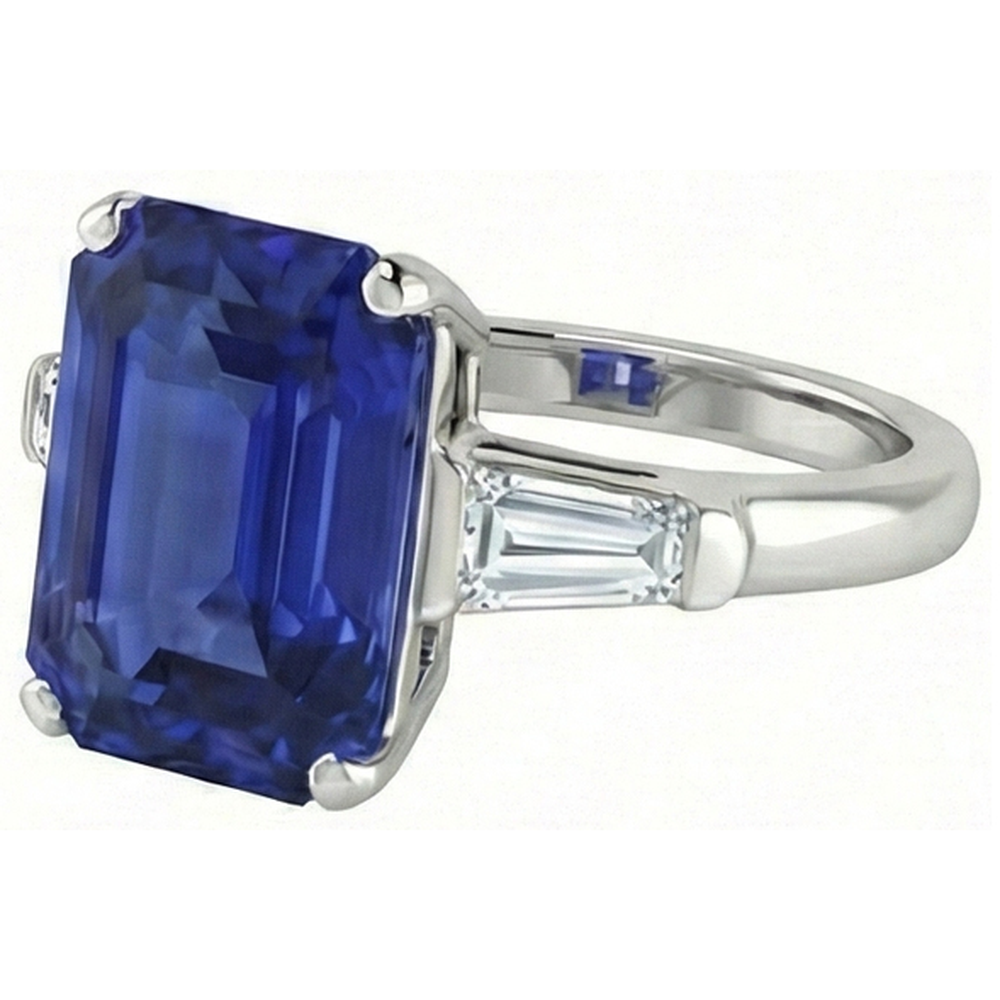 Smaragd 3 Steine Ring Srilankan Saphir 4,50 Karat Konische Baguettes