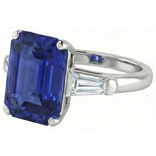 Smaragd 3 Steine Ring Srilankan Saphir 4,50 Karat Konische Baguettes