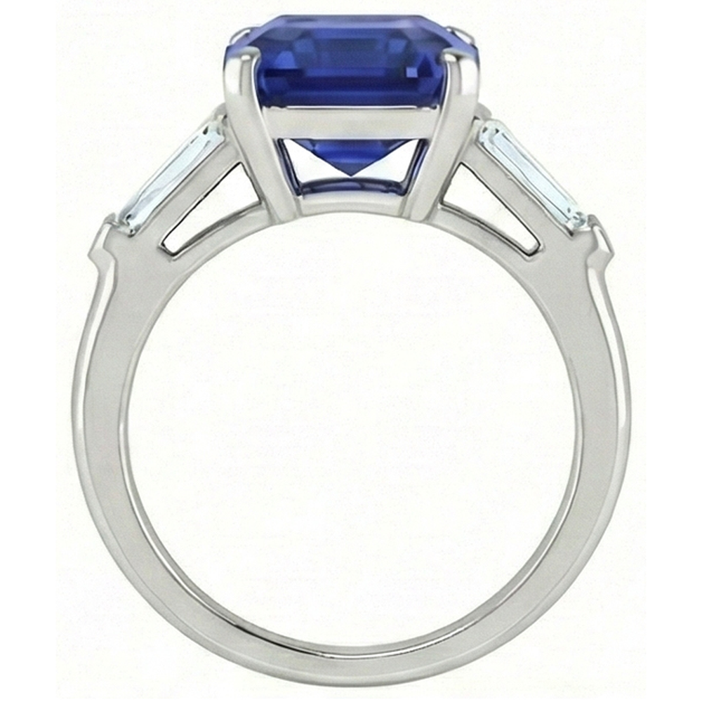 Smaragd 3 Steine Ring Srilankan Saphir 4,50 Karat Konische Baguettes