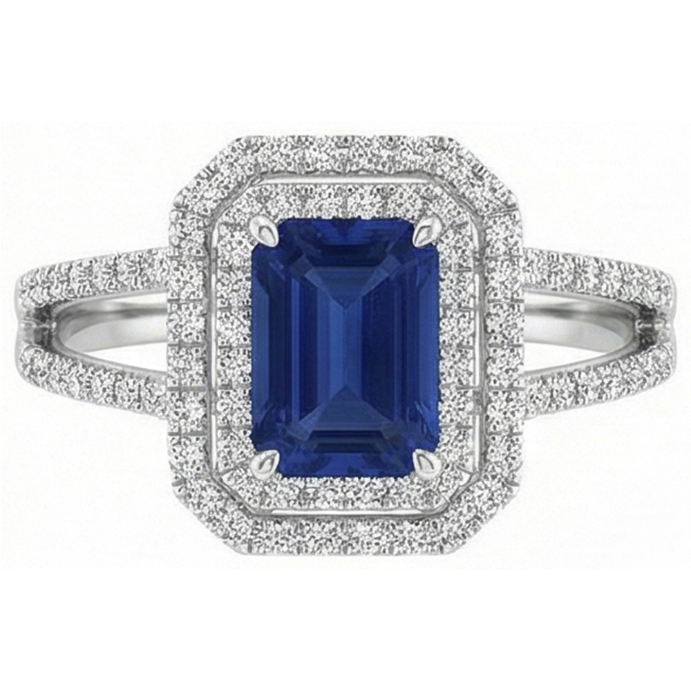 Smaragd Ceylon Saphir Schmuck Aus der Erde Abgebauter Natürlicher Diamantring Weißgold 14K 3 Karat