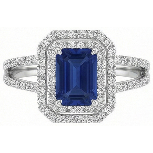 Smaragd Ceylon Saphir Schmuck Aus der Erde Abgebauter Natürlicher Diamantring Weißgold 14K 3 Karat