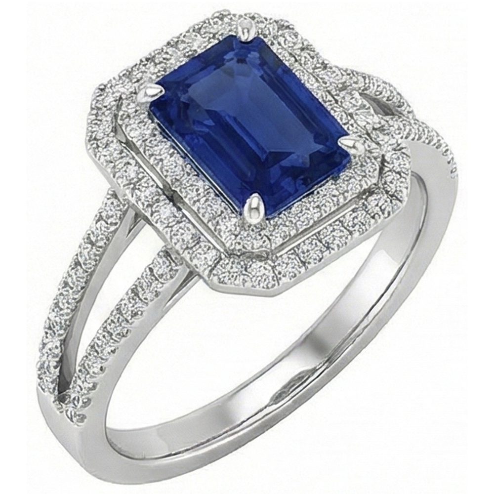 Smaragd Ceylon Saphir Schmuck Aus der Erde Abgebauter Natürlicher Diamantring Weißgold 14K 3 Karat