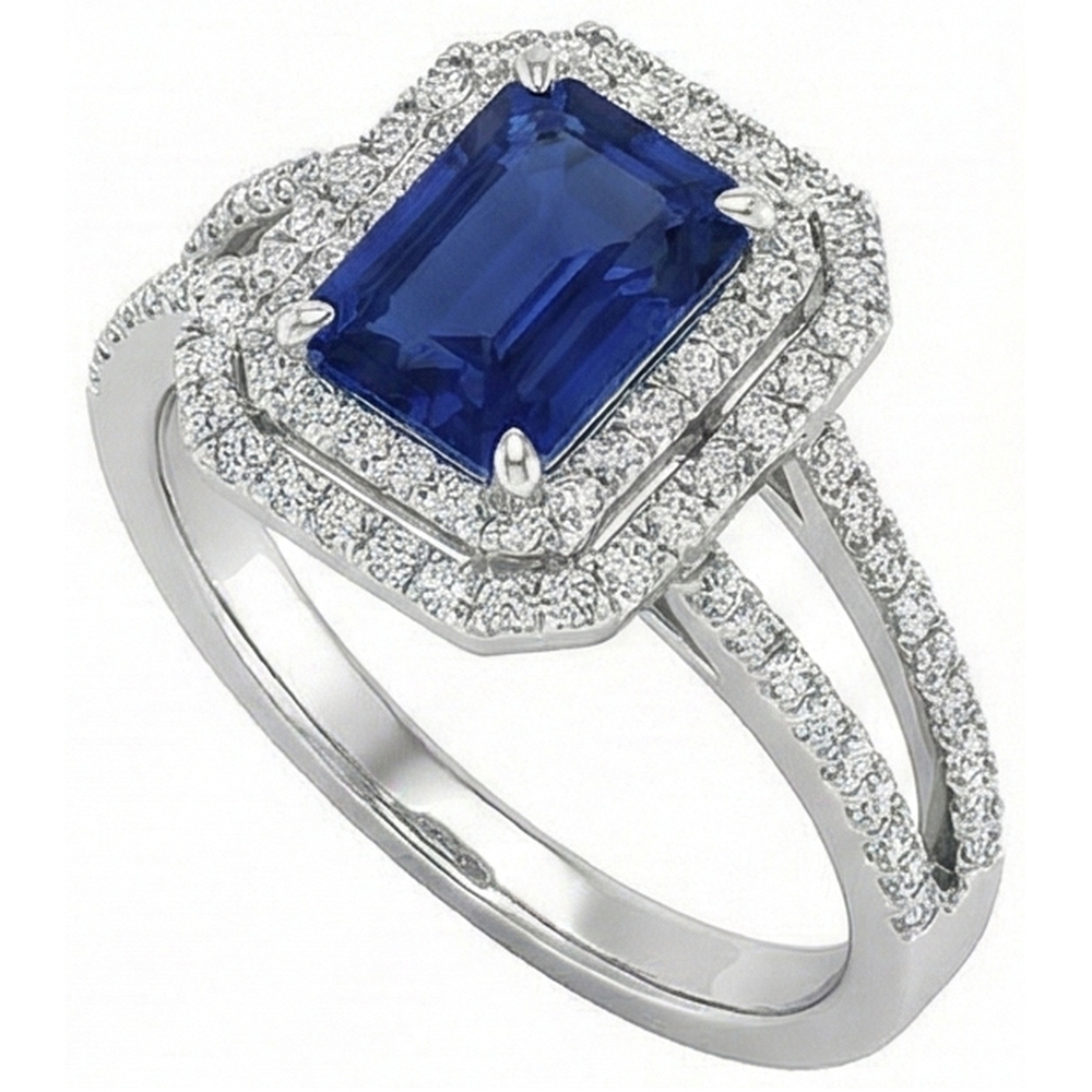Smaragd Ceylon Saphir Schmuck Aus der Erde Abgebauter Natürlicher Diamantring Weißgold 14K 3 Karat