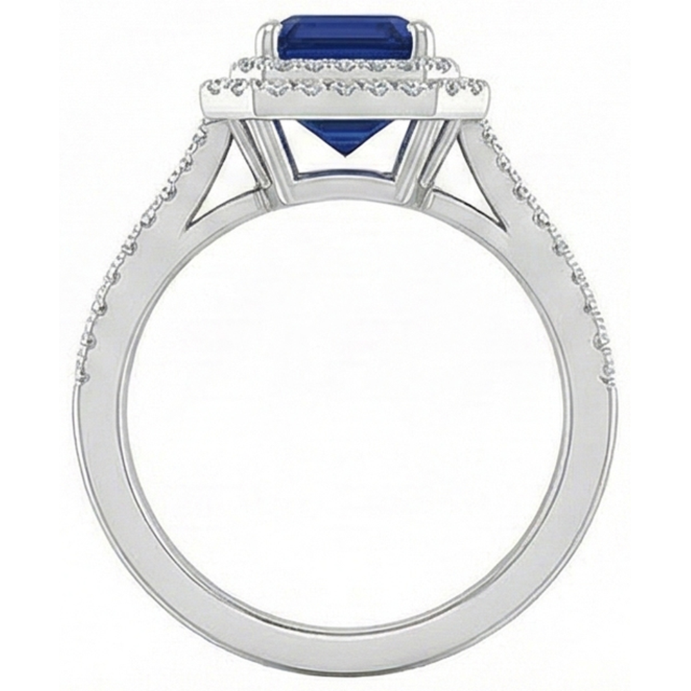 Smaragd Ceylon Saphir Schmuck Aus der Erde Abgebauter Natürlicher Diamantring Weißgold 14K 3 Karat