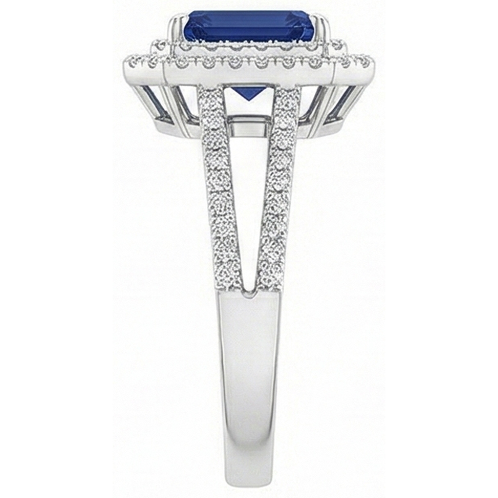 Smaragd Ceylon Saphir Schmuck Aus der Erde Abgebauter Natürlicher Diamantring Weißgold 14K 3 Karat