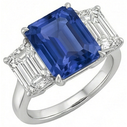 Smaragd Drei Stein Blauer Saphir Ring 3 Karat Goldschmuck