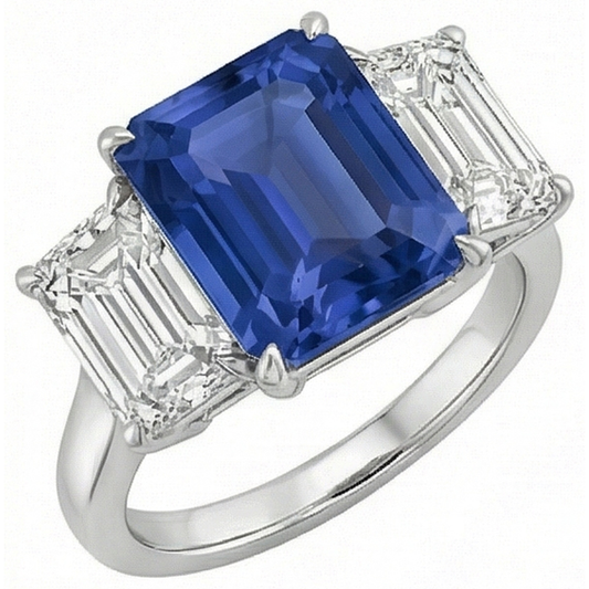 Smaragd Drei Stein Blauer Saphir Ring 3 Karat Goldschmuck