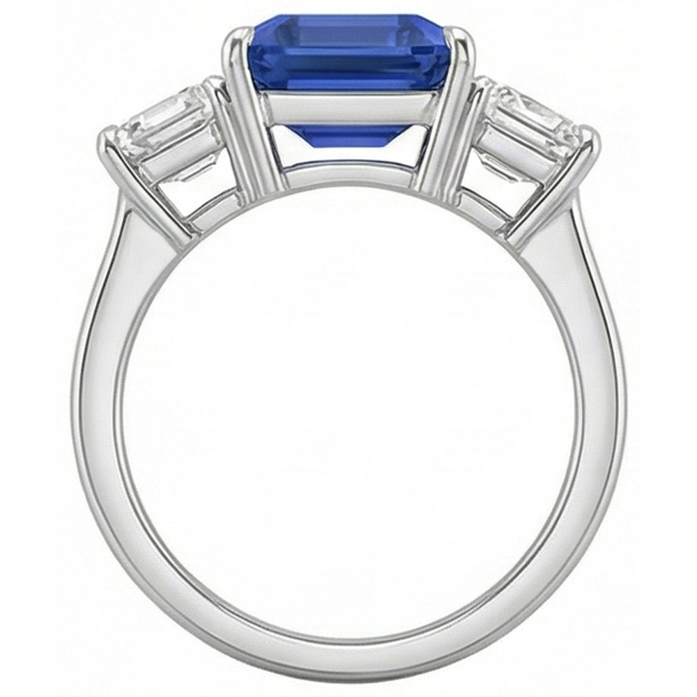 Smaragd Drei Stein Blauer Saphir Ring 3 Karat Goldschmuck