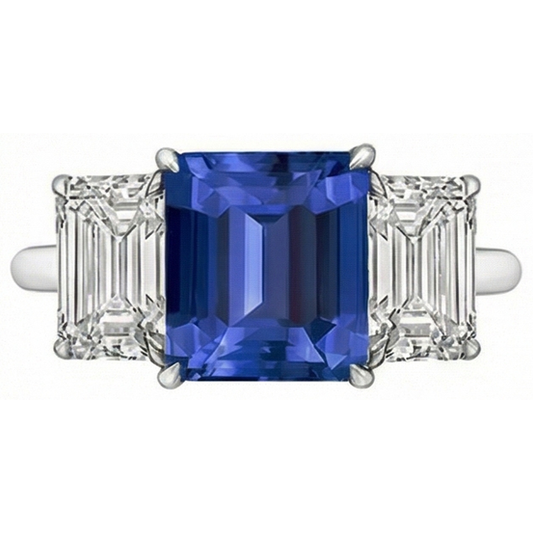 Smaragd Drei Stein Blauer Saphir Ring 3 Karat Goldschmuck