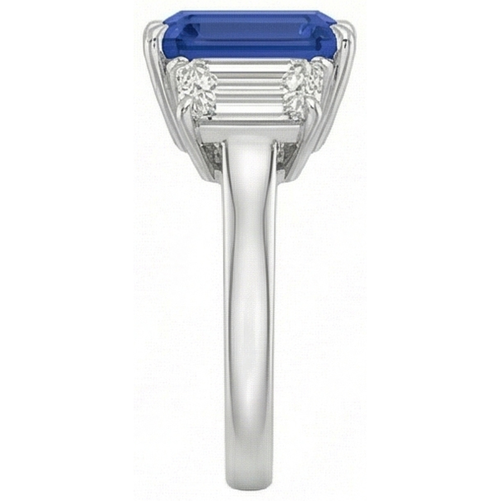 Smaragd Drei Stein Blauer Saphir Ring 3 Karat Goldschmuck