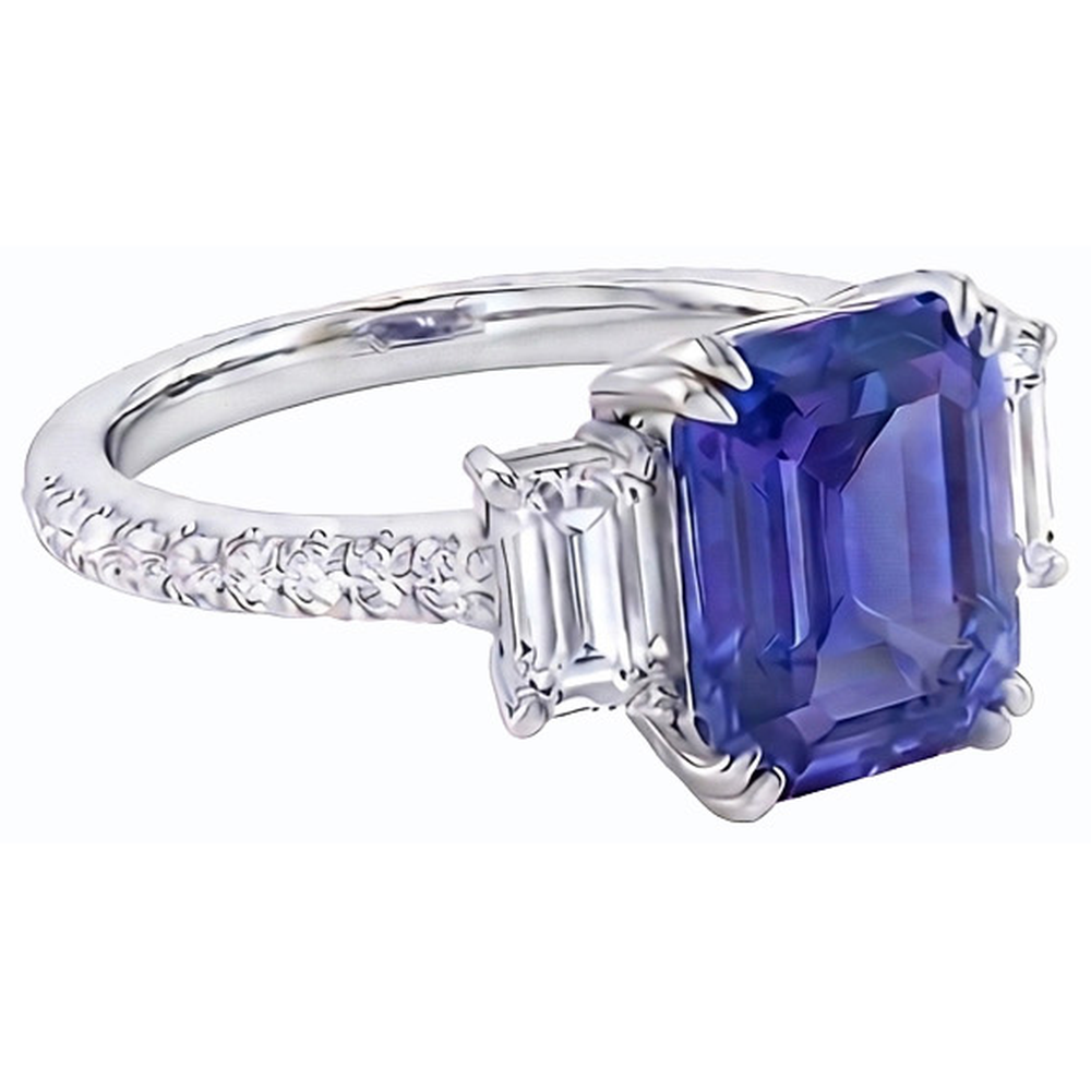Smaragd Drei Steine Blauer Saphir Ring & Pave Set Natürlicher Diamant ( nicht im Labor gezüchtet )en 3 Karat
