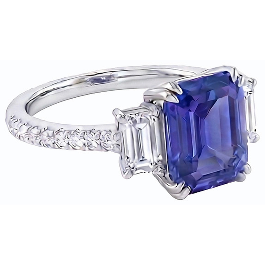 Smaragd Drei Steine Blauer Saphir Ring & Pave Set Natürlicher Diamant ( nicht im Labor gezüchtet )en 3 Karat