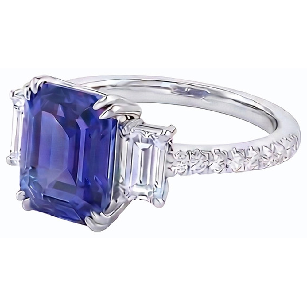 Smaragd Drei Steine Blauer Saphir Ring & Pave Set Natürlicher Diamant ( nicht im Labor gezüchtet )en 3 Karat
