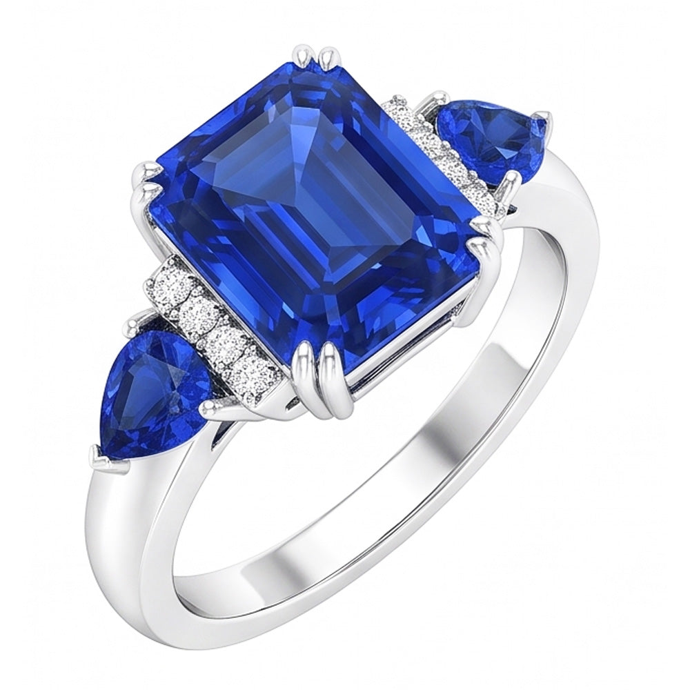Smaragd-Drei-Steine-Ring mit natürlichem blauem Saphir und Natürlicher Diamant ( nicht im Labor gezüchtet )en 3 Karat