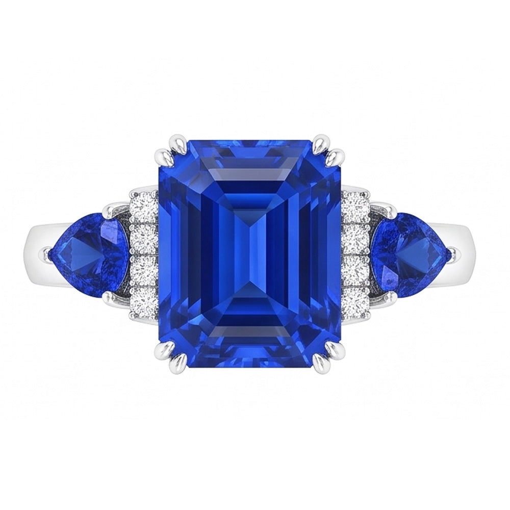 Smaragd-Drei-Steine-Ring mit natürlichem blauem Saphir und Natürlicher Diamant ( nicht im Labor gezüchtet )en 3 Karat