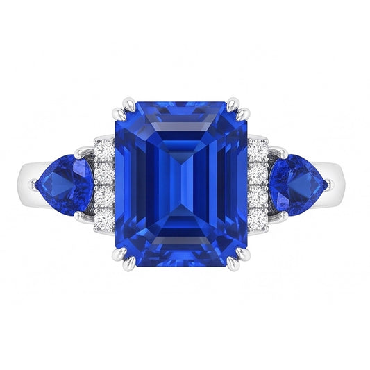 Smaragd-Drei-Steine-Ring mit natürlichem blauem Saphir und Natürlicher Diamant ( nicht im Labor gezüchtet )en 3 Karat