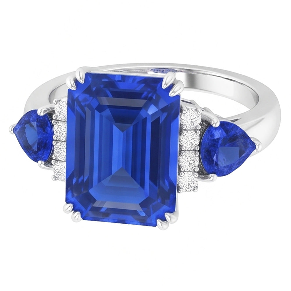 Smaragd-Drei-Steine-Ring mit natürlichem blauem Saphir und Natürlicher Diamant ( nicht im Labor gezüchtet )en 3 Karat