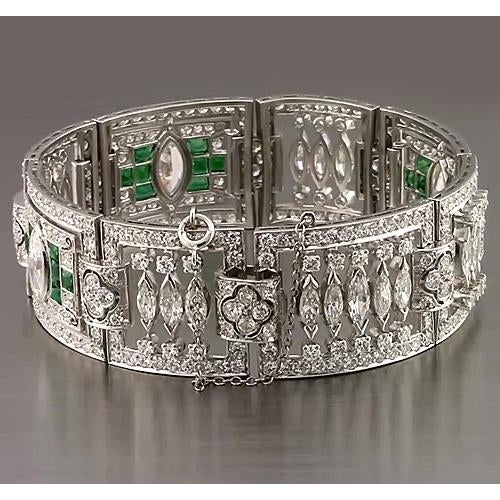 Smaragd Echt Diamant Armband 32 Karat Weißgold 14K