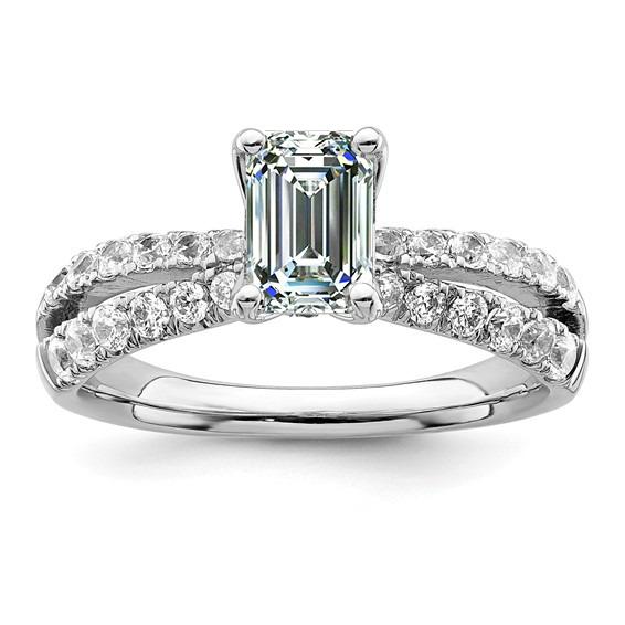 Smaragd-Echt Diamant-Verlobungsring mit Akzenten Gold Split Shank 4 Karat