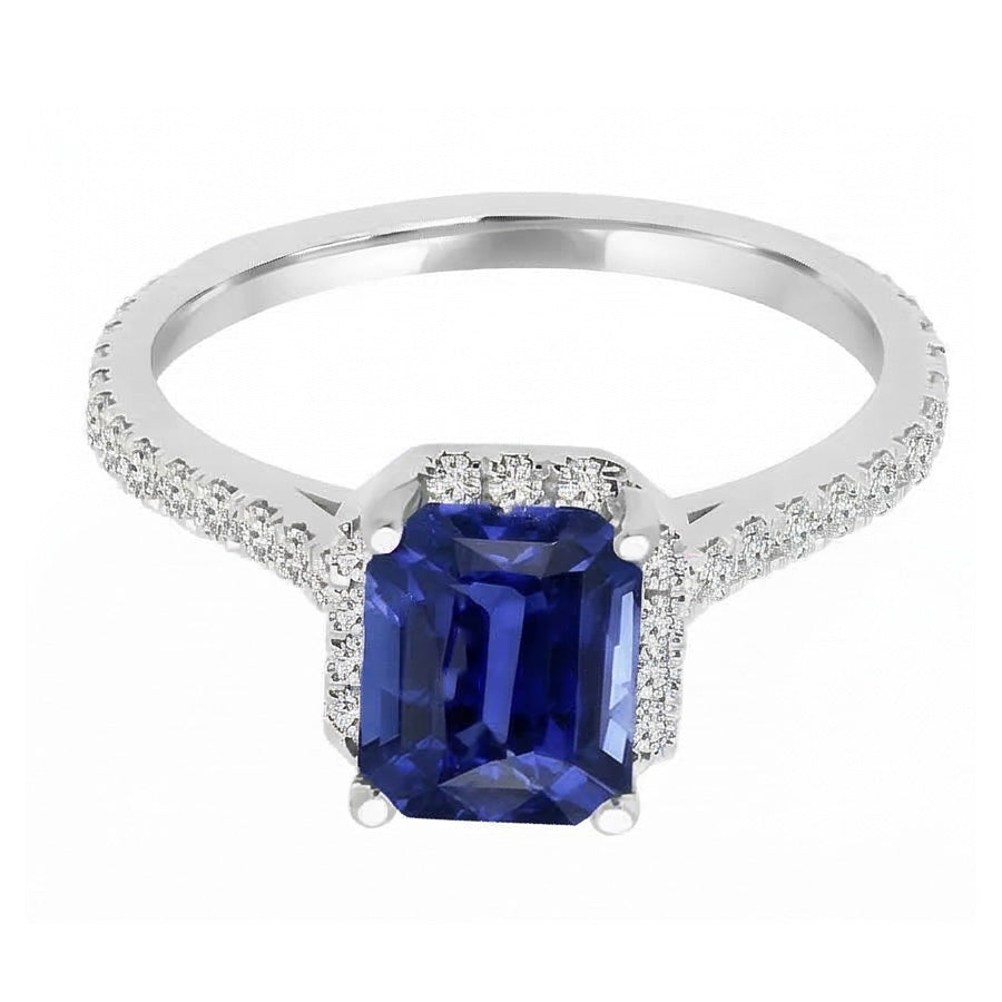 Smaragd Edelstein Natürlicher Diamant ( nicht im Labor gezüchtet ) Halo Saphir Ring 4 Karat Runde Akzente 14K