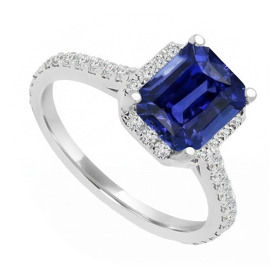 Smaragd Edelstein Natürlicher Diamant ( nicht im Labor gezüchtet ) Halo Saphir Ring 4 Karat Runde Akzente 14K