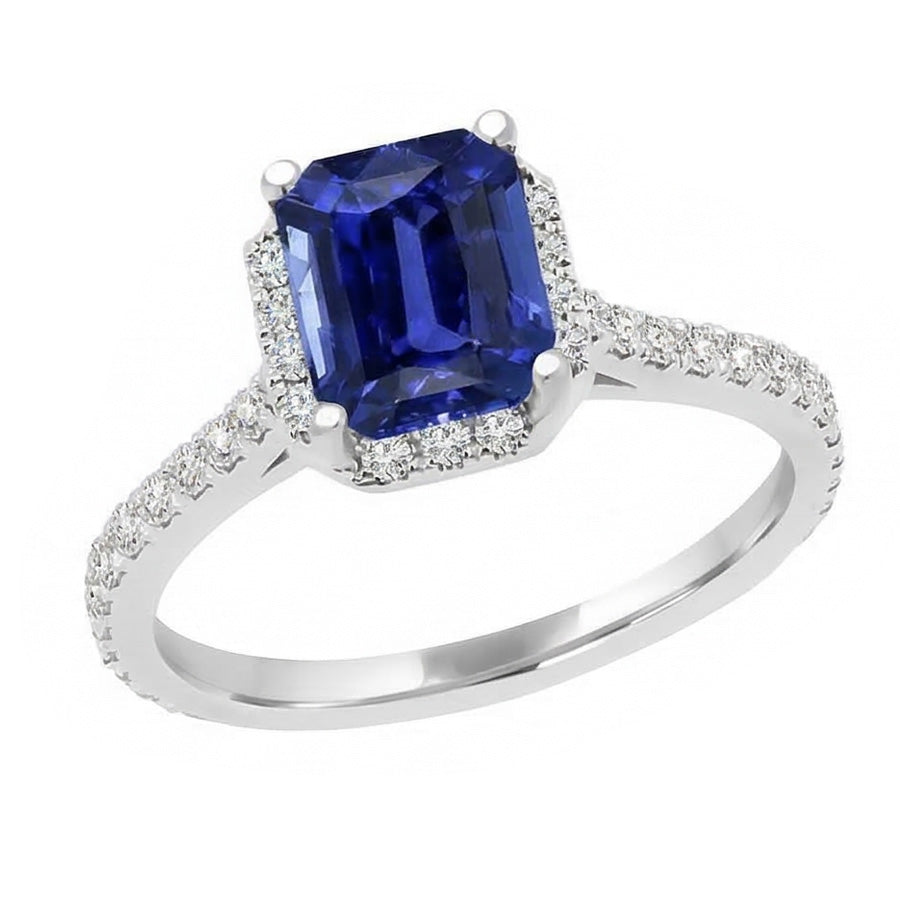 Smaragd Edelstein Natürlicher Diamant ( nicht im Labor gezüchtet ) Halo Saphir Ring 4 Karat Runde Akzente 14K