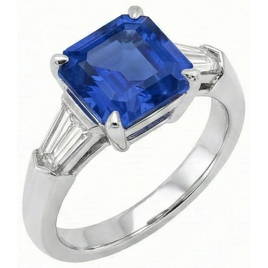 Smaragd-Edelstein-Ring Ceylon-Saphir 6 Karat konischer Baguette-Aus der Erde Abgebauter Natürlicher Diamant