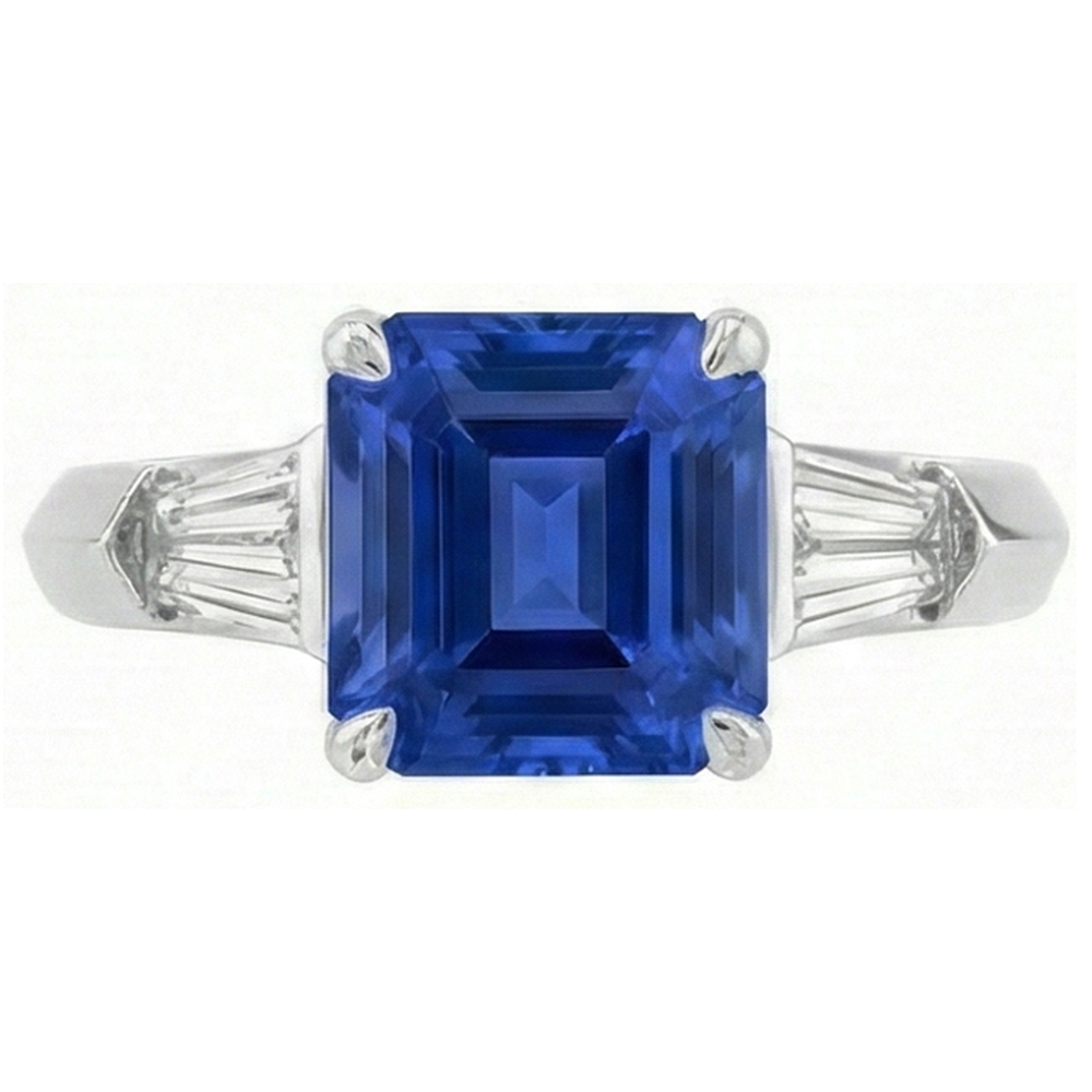 Smaragd-Edelstein-Ring Ceylon-Saphir 6 Karat konischer Baguette-Aus der Erde Abgebauter Natürlicher Diamant