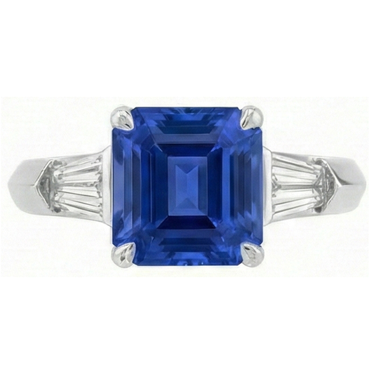 Smaragd-Edelstein-Ring Ceylon-Saphir 6 Karat konischer Baguette-Aus der Erde Abgebauter Natürlicher Diamant