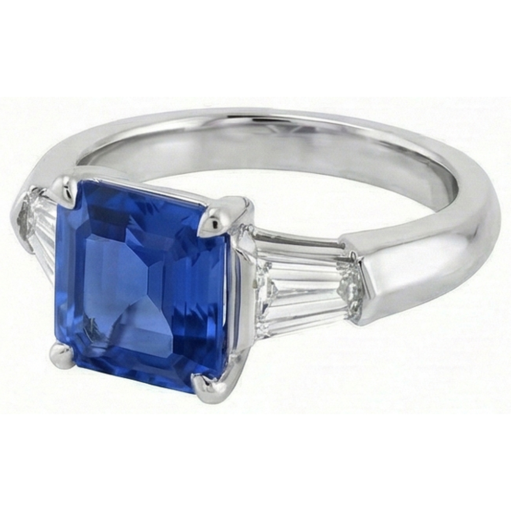 Smaragd-Edelstein-Ring Ceylon-Saphir 6 Karat konischer Baguette-Aus der Erde Abgebauter Natürlicher Diamant