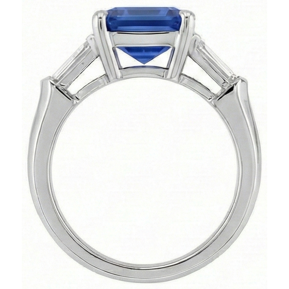 Smaragd-Edelstein-Ring Ceylon-Saphir 6 Karat konischer Baguette-Aus der Erde Abgebauter Natürlicher Diamant