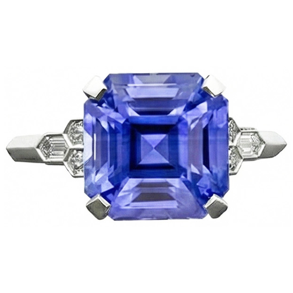 Smaragd-Edelstein-Saphir-Ring 6,50 Karat konische Baguette-Akzente