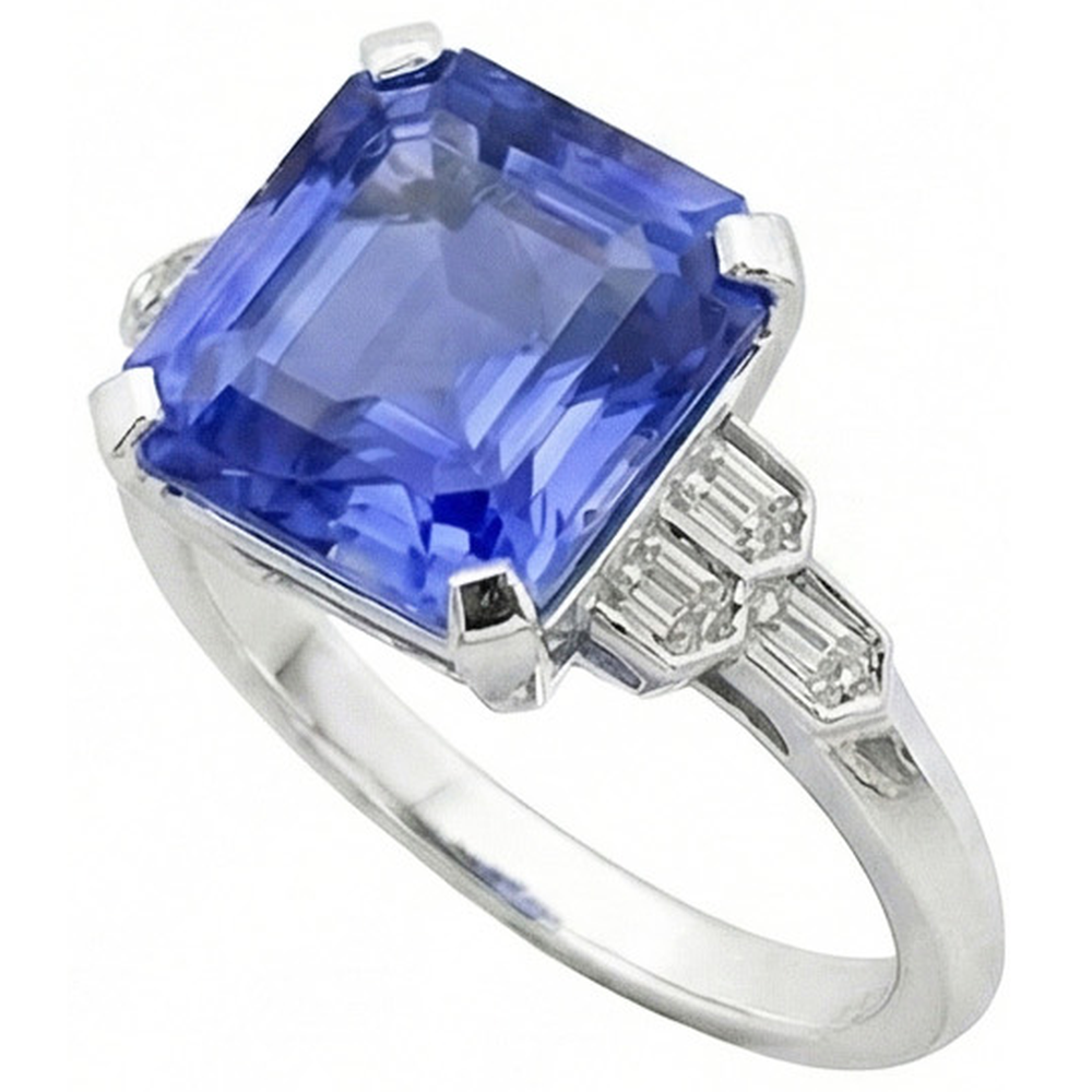 Smaragd-Edelstein-Saphir-Ring 6,50 Karat konische Baguette-Akzente