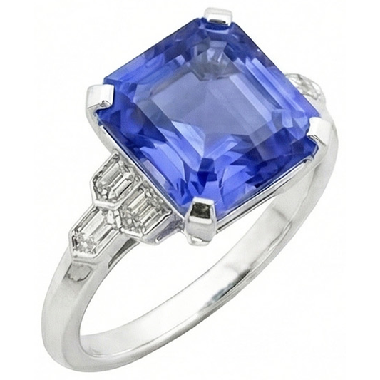 Smaragd-Edelstein-Saphir-Ring 6,50 Karat konische Baguette-Akzente