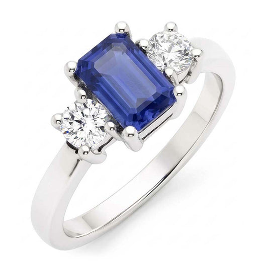 Smaragd Edelstein Saphir Ring Aus der Erde Abgebauter Natürlicher Diamant 3 Steine Rundschliff 3 Karat Gold