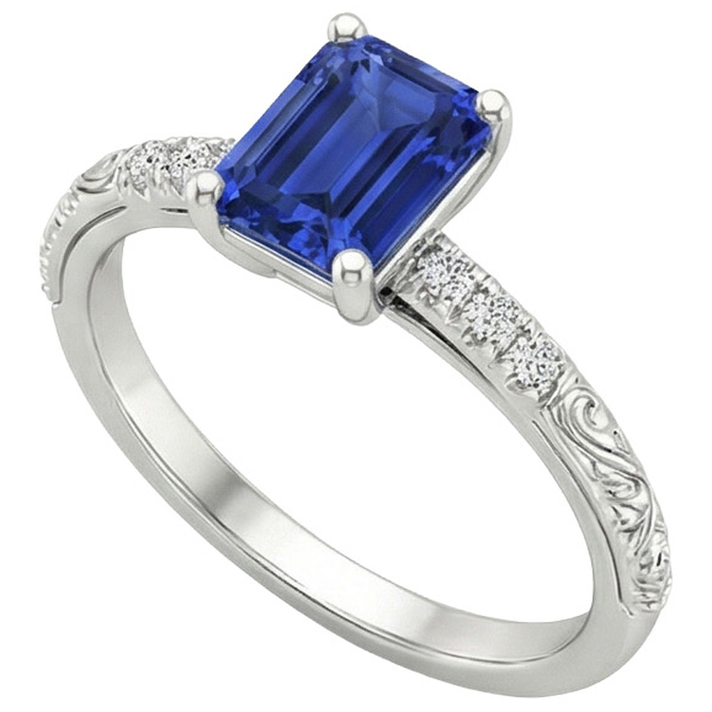Smaragd-Edelstein mit Akzenten Ring Blauer Saphir & Aus der Erde Abgebauter Natürlicher Diamant 3,50 Karat