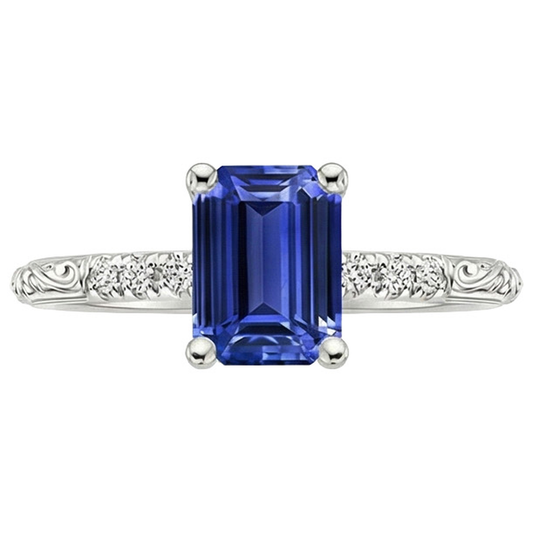 Smaragd-Edelstein mit Akzenten Ring Blauer Saphir & Aus der Erde Abgebauter Natürlicher Diamant 3,50 Karat