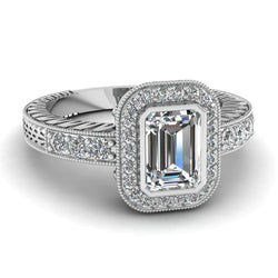 Smaragd Halo Echt Diamant Antique Style Ring 1.50 Ct