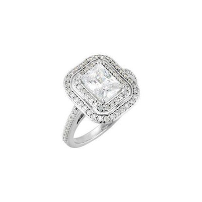 Smaragd & Halo runder Echt Diamant-Verlobungsring 2,21 Karat Weißgold 14K