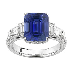 Smaragd Natürlicher Diamant ( nicht im Labor gezüchtet ) Ring Vintage Style Saphir Baguette Seiten 3,50 Karat