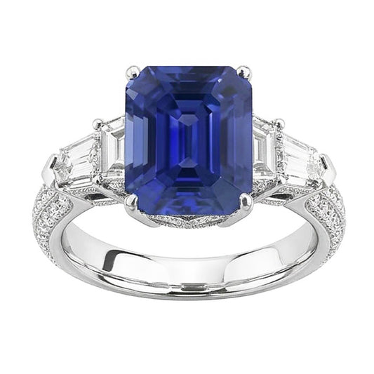Smaragd Natürlicher Diamant ( nicht im Labor gezüchtet ) Ring Vintage Style Saphir Baguette Seiten 3,50 Karat