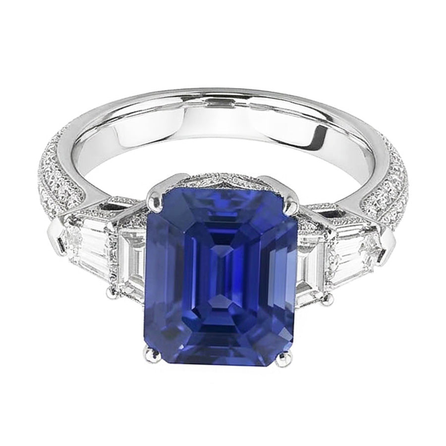 Smaragd Natürlicher Diamant ( nicht im Labor gezüchtet ) Ring Vintage Style Saphir Baguette Seiten 3,50 Karat