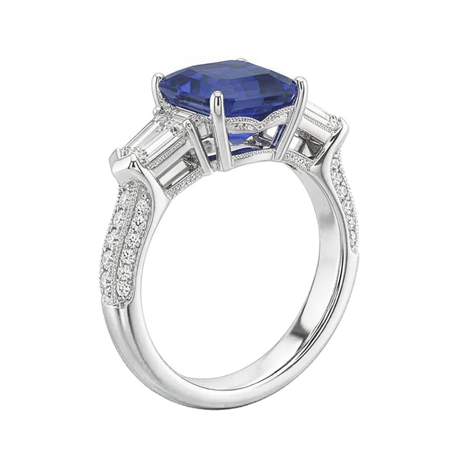 Smaragd Natürlicher Diamant ( nicht im Labor gezüchtet ) Ring Vintage Style Saphir Baguette Seiten 3,50 Karat