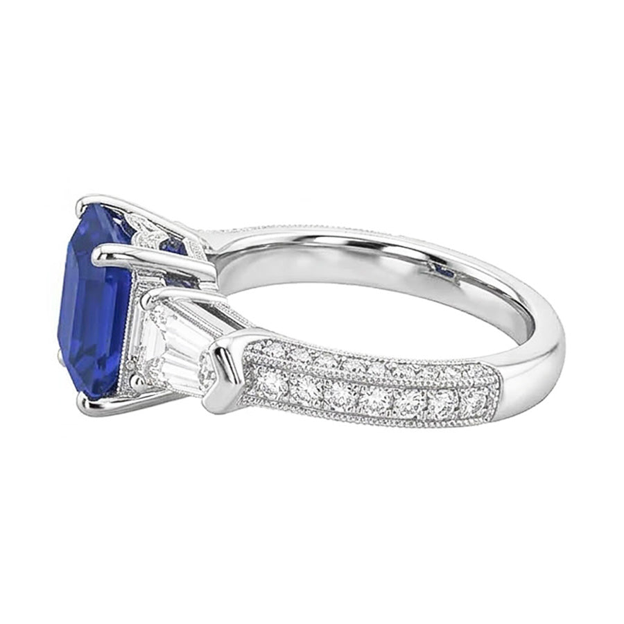 Smaragd Natürlicher Diamant ( nicht im Labor gezüchtet ) Ring Vintage Style Saphir Baguette Seiten 3,50 Karat