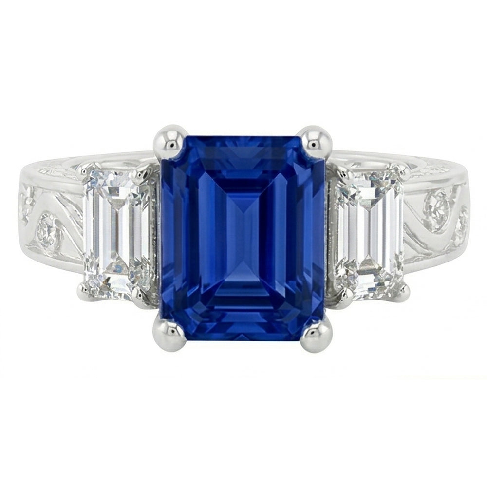 Smaragd-Natürlicher Diamant ( nicht im Labor gezüchtet )-Ring im Vintage-Stil 2 Karat blauer Saphir strahlende Form
