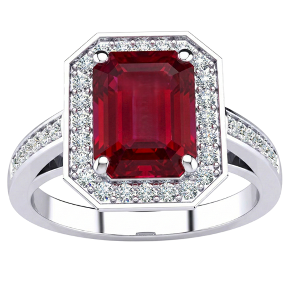 Smaragd-Rubin-Aus der Erde Abgebauter Natürlicher Diamant-Ring 11 Karat Weißgold 14K Krappenset Schmuck